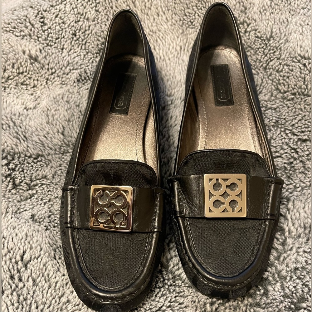 Coach Black Flats with Gold Accent